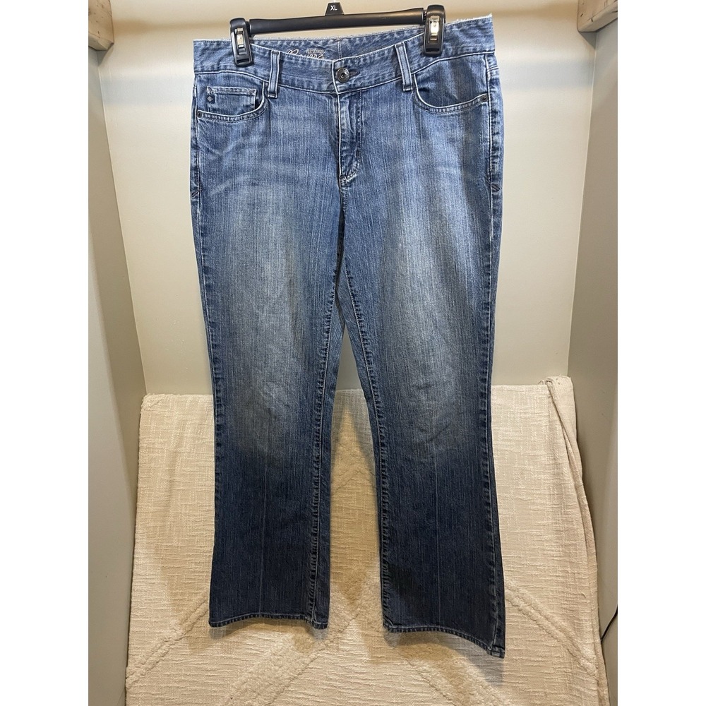 Eddie Bauer Wide Leg Baggy Jeans Mid Rise Size 12R Blue Dark Wash Stretch Denim